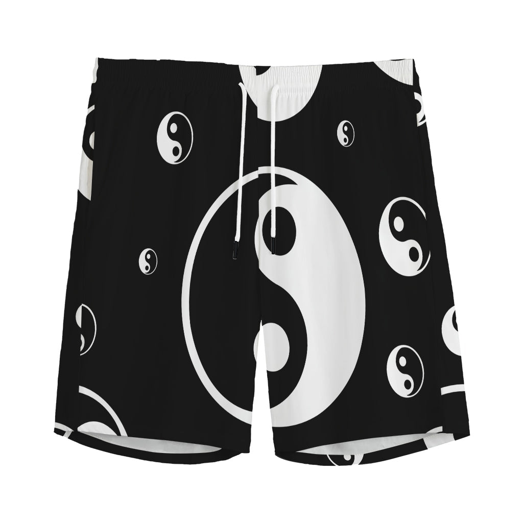 Black And White Yin Yang Pattern Print Men's Sports Shorts