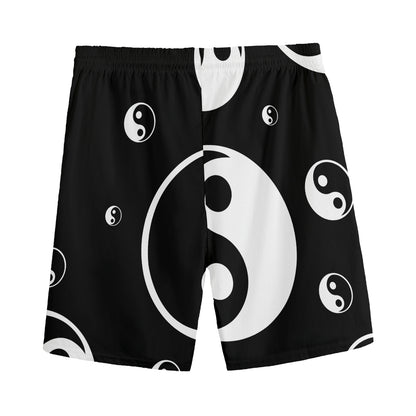 Black And White Yin Yang Pattern Print Men's Sports Shorts