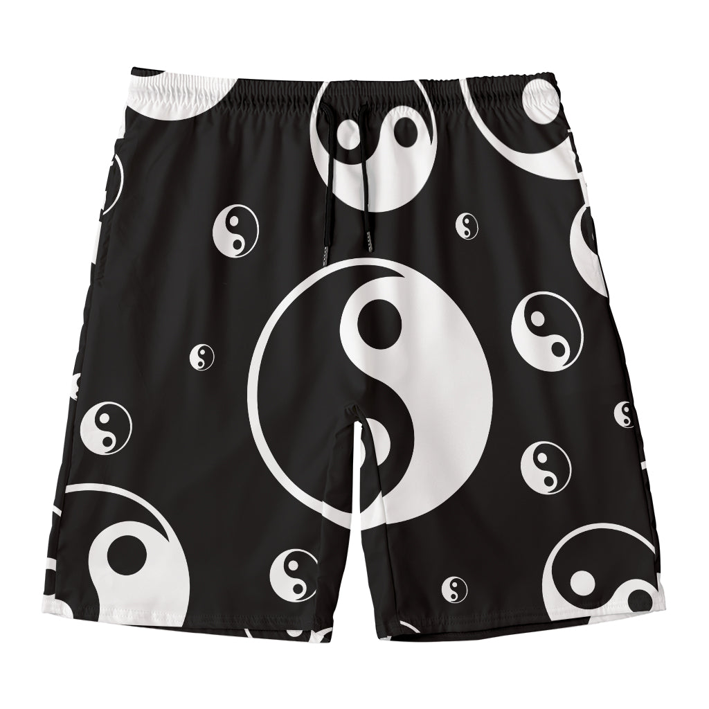 Black And White Yin Yang Pattern Print Men's Swim Trunks