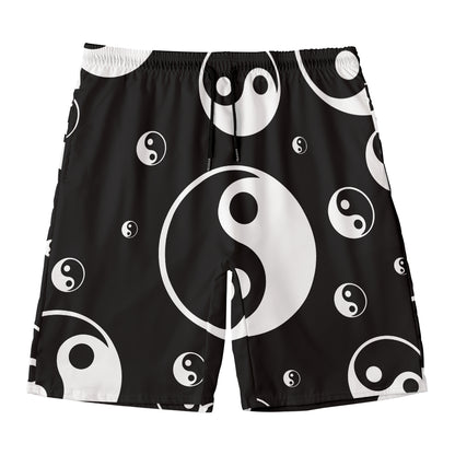 Black And White Yin Yang Pattern Print Men's Swim Trunks
