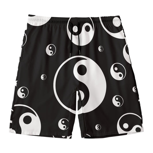 Black And White Yin Yang Pattern Print Men's Swim Trunks