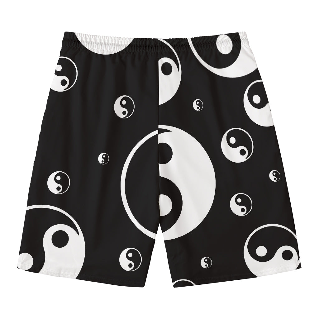 Black And White Yin Yang Pattern Print Men's Swim Trunks