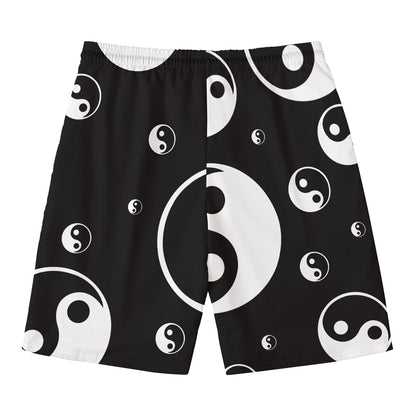Black And White Yin Yang Pattern Print Men's Swim Trunks