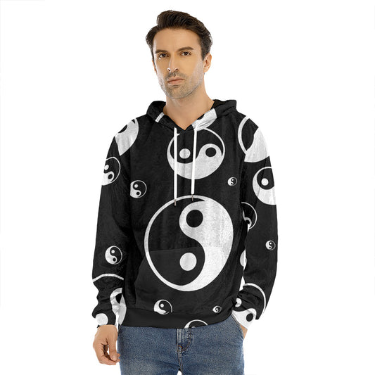 Black And White Yin Yang Pattern Print Men's Velvet Pullover Hoodie