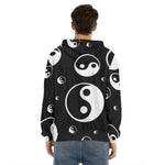 Black And White Yin Yang Pattern Print Men's Velvet Pullover Hoodie