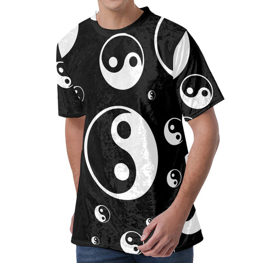 Black And White Yin Yang Pattern Print Men's Velvet T-Shirt