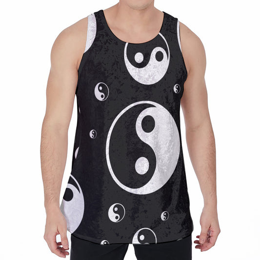 Black And White Yin Yang Pattern Print Men's Velvet Tank Top