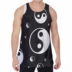 Black And White Yin Yang Pattern Print Men's Velvet Tank Top