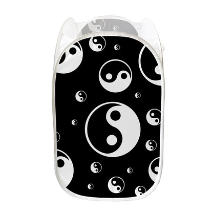 Black And White Yin Yang Pattern Print Mesh Laundry Hamper