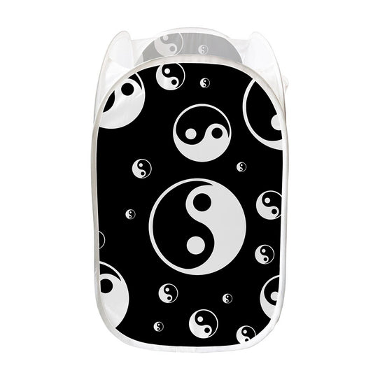 Black And White Yin Yang Pattern Print Mesh Laundry Hamper