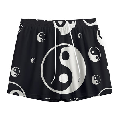 Black And White Yin Yang Pattern Print Mesh Shorts