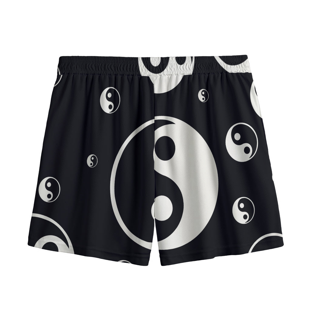 Black And White Yin Yang Pattern Print Mesh Shorts