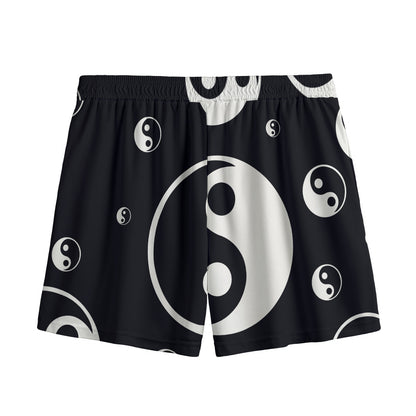 Black And White Yin Yang Pattern Print Mesh Shorts
