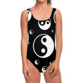 Black And White Yin Yang Pattern Print One Piece Swimsuit