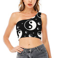 Black And White Yin Yang Pattern Print One Shoulder Crop Top