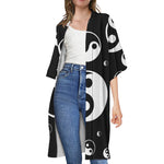 Black And White Yin Yang Pattern Print Open Front Beach Cover Up