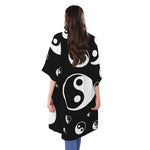 Black And White Yin Yang Pattern Print Open Front Beach Cover Up
