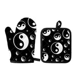 Black And White Yin Yang Pattern Print Oven Mitt And Pot Holder Set
