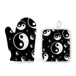 Black And White Yin Yang Pattern Print Oven Mitt And Pot Holder Set