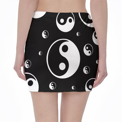 Black And White Yin Yang Pattern Print Pencil Mini Skirt