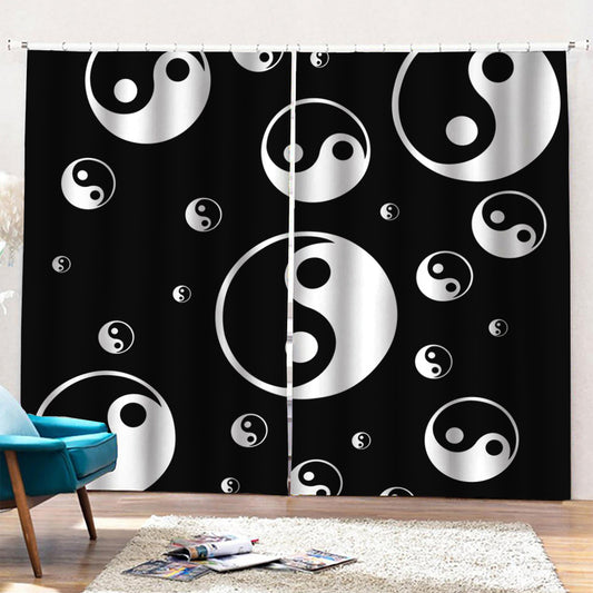 Black And White Yin Yang Pattern Print Pencil Pleat Curtains