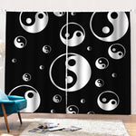 Black And White Yin Yang Pattern Print Pencil Pleat Curtains
