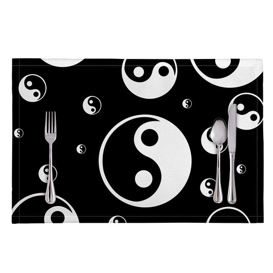 Black And White Yin Yang Pattern Print Placemat