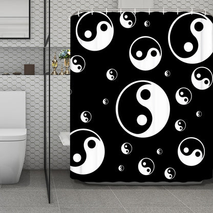 Black And White Yin Yang Pattern Print Polyester Shower Curtain