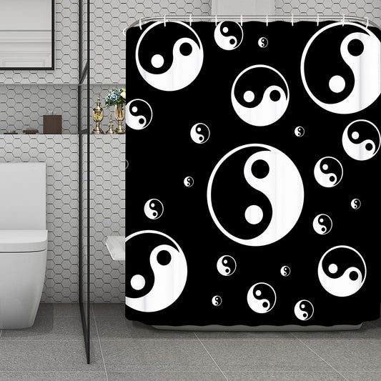 Black And White Yin Yang Pattern Print Polyester Shower Curtain