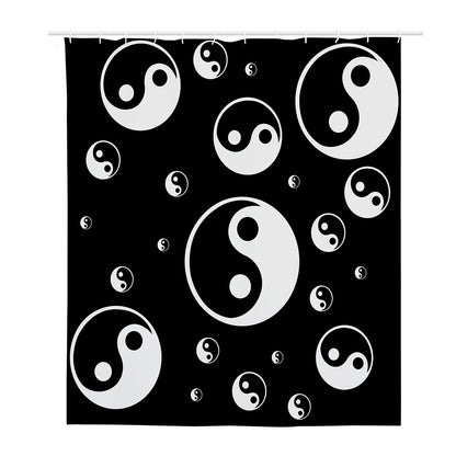 Black And White Yin Yang Pattern Print Polyester Shower Curtain