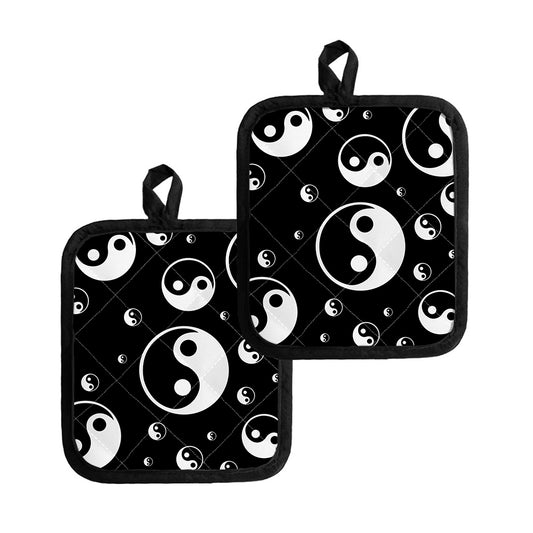 Black And White Yin Yang Pattern Print Pot Holders