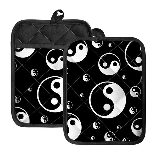 Black And White Yin Yang Pattern Print Pot Holders With Pocket