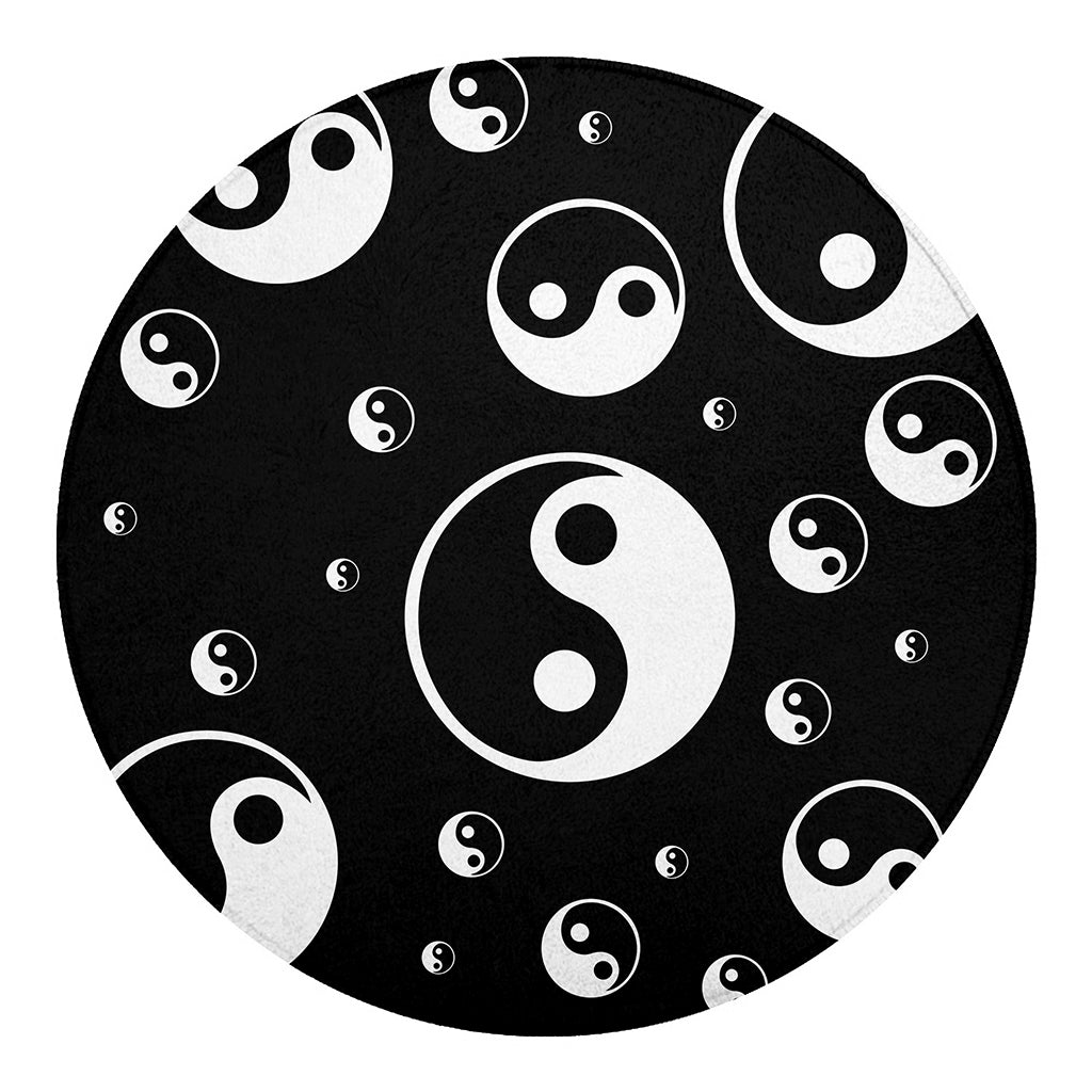 Black And White Yin Yang Pattern Print Round Blanket