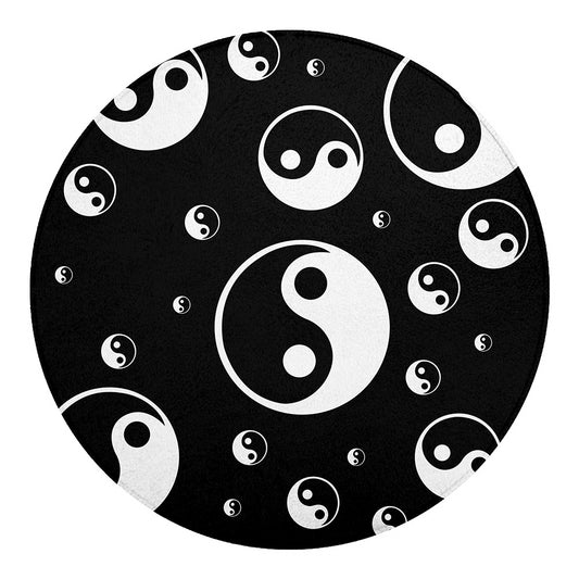 Black And White Yin Yang Pattern Print Round Blanket