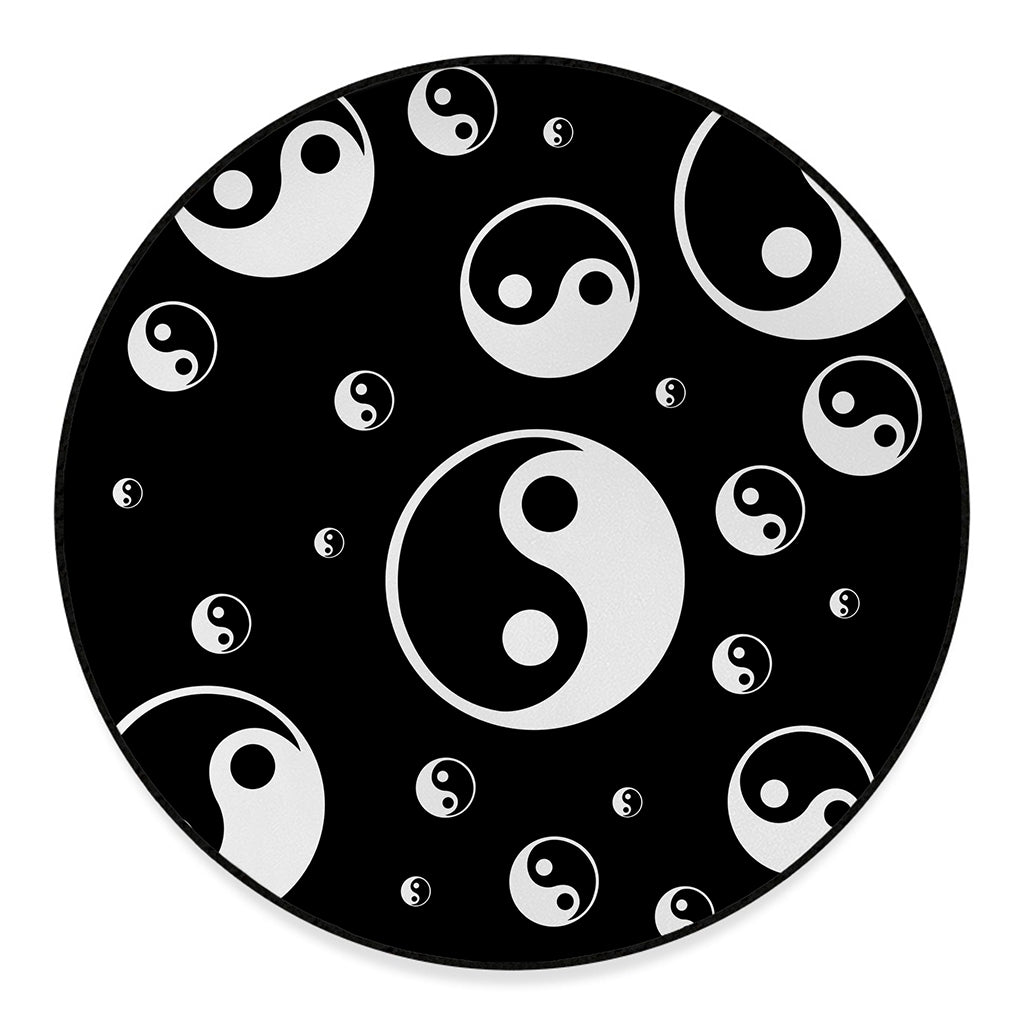 Black And White Yin Yang Pattern Print Round Floor Mat