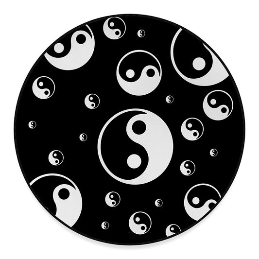 Black And White Yin Yang Pattern Print Round Floor Mat