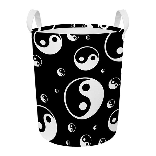 Black And White Yin Yang Pattern Print Round Laundry Basket