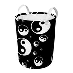 Black And White Yin Yang Pattern Print Round Laundry Basket