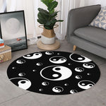 Black And White Yin Yang Pattern Print Round Rug