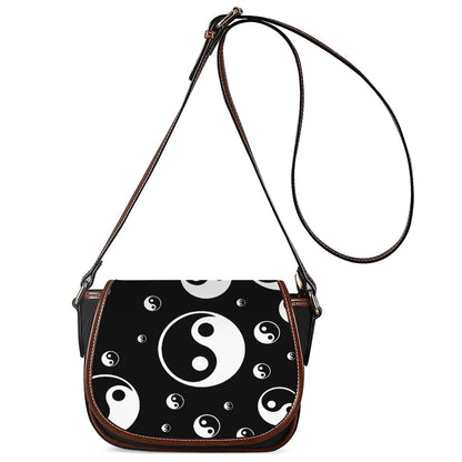 Black And White Yin Yang Pattern Print Saddle Bag