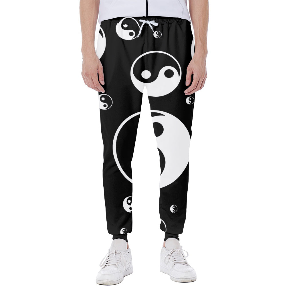 Black And White Yin Yang Pattern Print Scuba Joggers