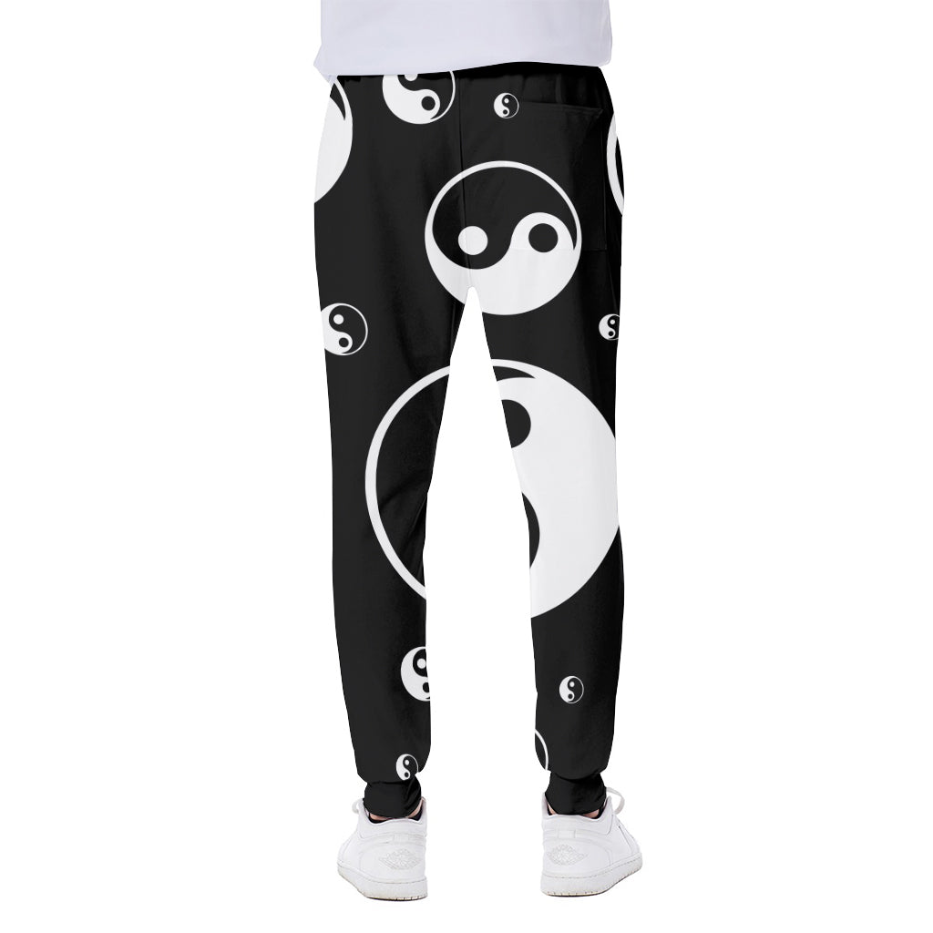 Black And White Yin Yang Pattern Print Scuba Joggers