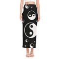 Black And White Yin Yang Pattern Print Side Slit Maxi Skirt