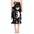 Black And White Yin Yang Pattern Print Side Slit Midi Skirt