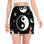 Black And White Yin Yang Pattern Print Side Slit Mini Skirt