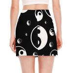 Black And White Yin Yang Pattern Print Side Slit Mini Skirt