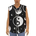Black And White Yin Yang Pattern Print Sleeveless Baseball Jersey