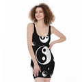Black And White Yin Yang Pattern Print Sleeveless Bodycon Dress