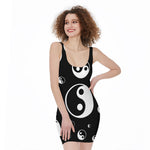 Black And White Yin Yang Pattern Print Sleeveless Bodycon Dress