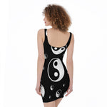 Black And White Yin Yang Pattern Print Sleeveless Bodycon Dress